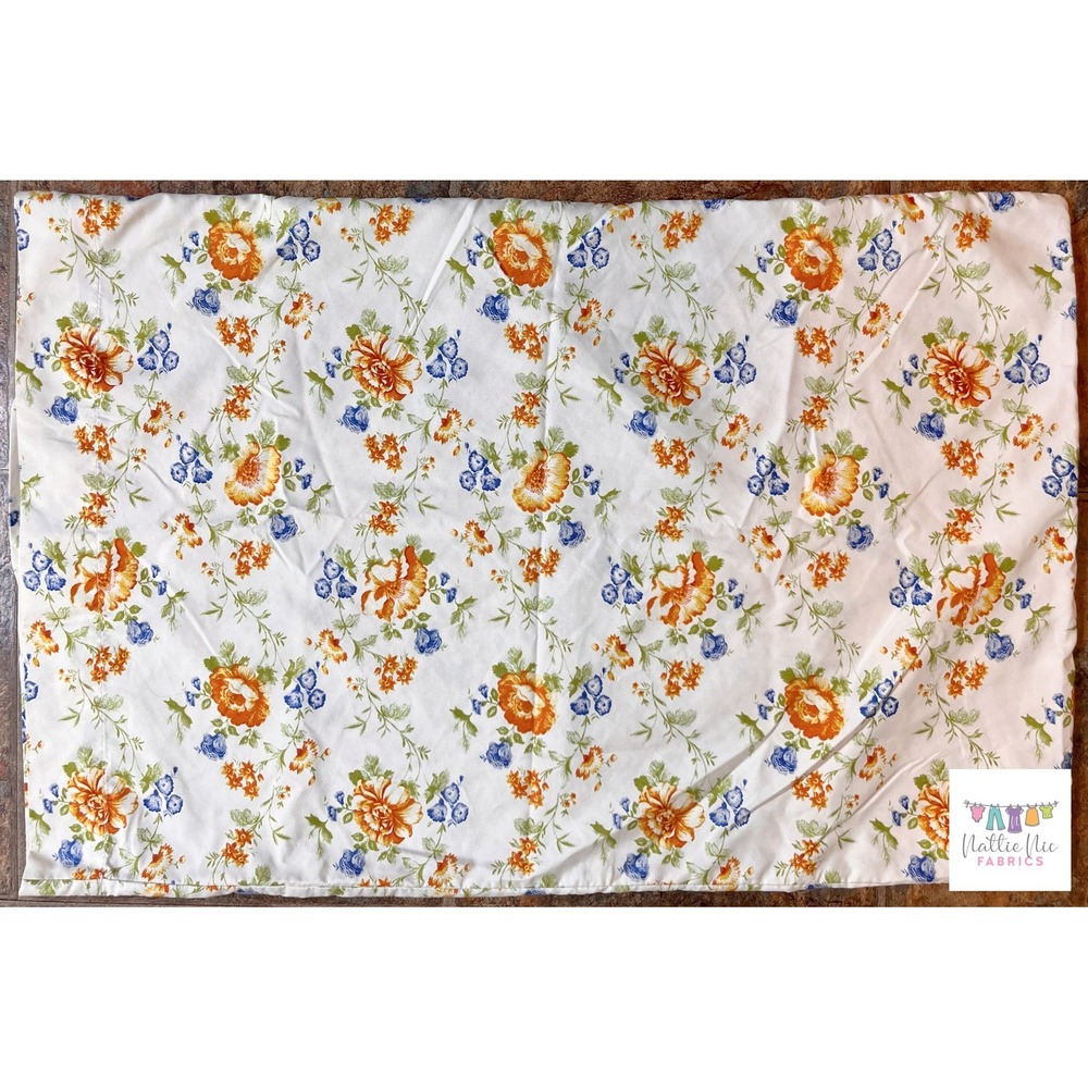 Vintage Floral Twin Sheet Set: Orange & Blue Flowers, 1 Pillowcase - Picture 7 of 8